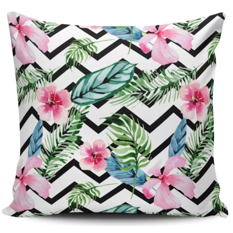 Capa de Almofada ZigZag Hibisco Rosa - 45cmx45cm