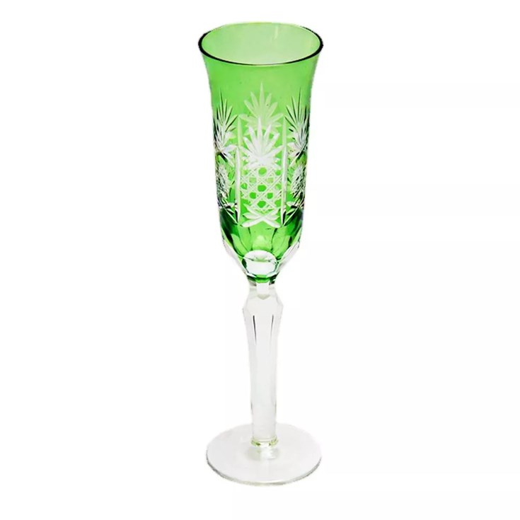 Conjunto Taças Flûte em Cristal Verde 180ml - 8Pçs