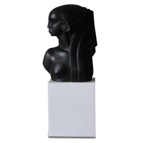 Escultura Cleópatra Preta com Base Alta Branca