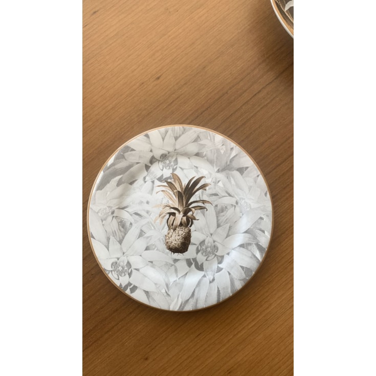 Prato de Sobremesa Branco Abacaxi Dourado - Água de Coco