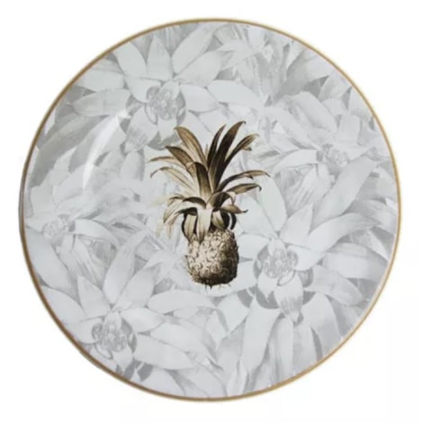 Prato de Sobremesa Branco Abacaxi Dourado - Água de Coco