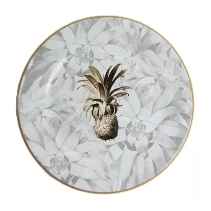 Prato de Sobremesa Branco Abacaxi Dourado - Água de Coco