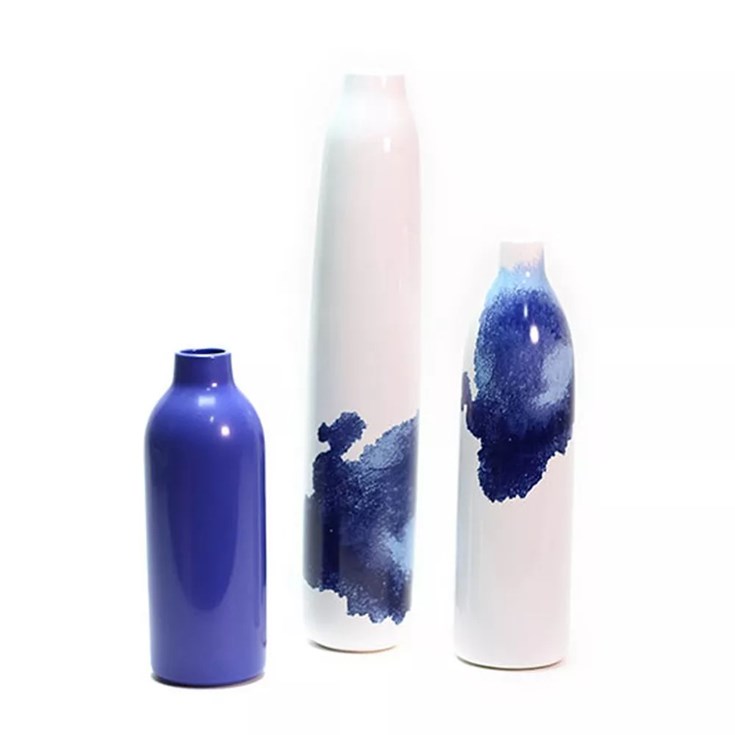 Vaso Abstract Blue Alongado Cerâmica Grande