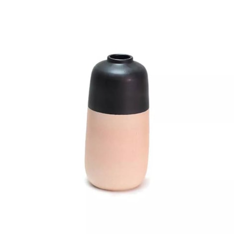 Vaso Ady Cerâmica Rosa com Detalhe Preto