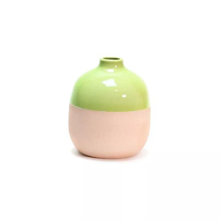 Vaso Ady Cerâmica Rosa com Detalhe Verde
