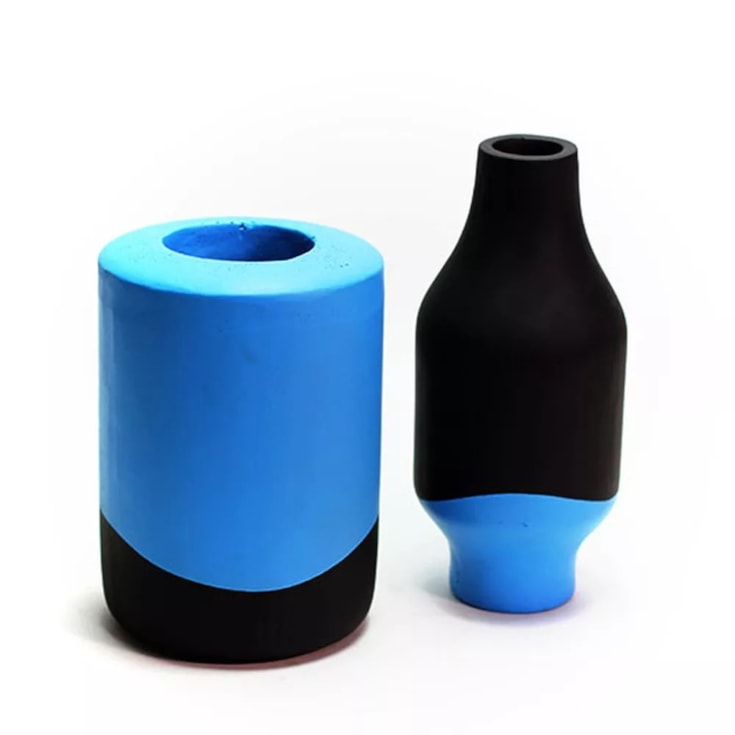 Vaso Béton Noir et Bleu 13cmx29cm