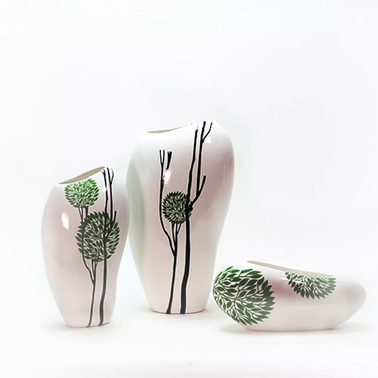Vaso Kanji Flowers Branco e Verde Médio