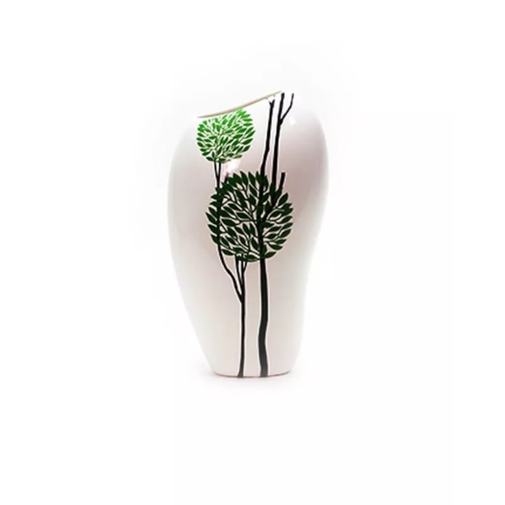 Vaso Kanji Flowers Branco e Verde Médio