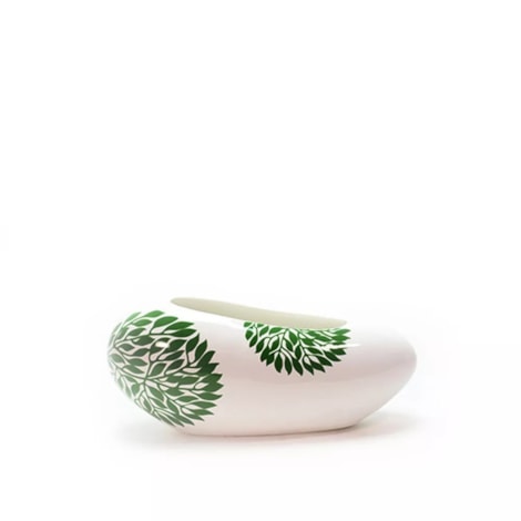 Vaso Kanji Flowers Branco e Verde Pequeno