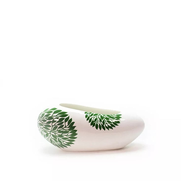 Vaso Kanji Flowers Branco e Verde Pequeno