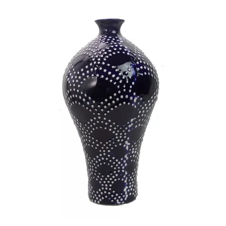 Vaso Pontilhado Azul e Branco