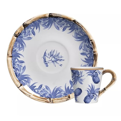Xícara de Café com Pires Abacaxi Azul Royal
