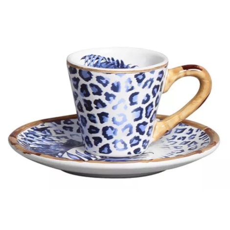 Xícara de Café com Pires Panthere e Coqueiro Azul